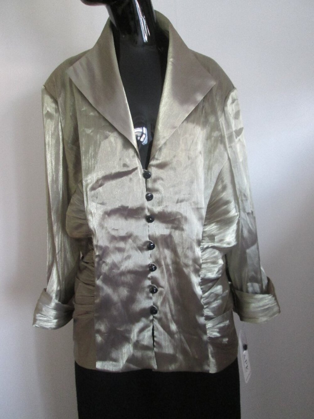 NWT Xscape Woman gold shirred button front jacket top